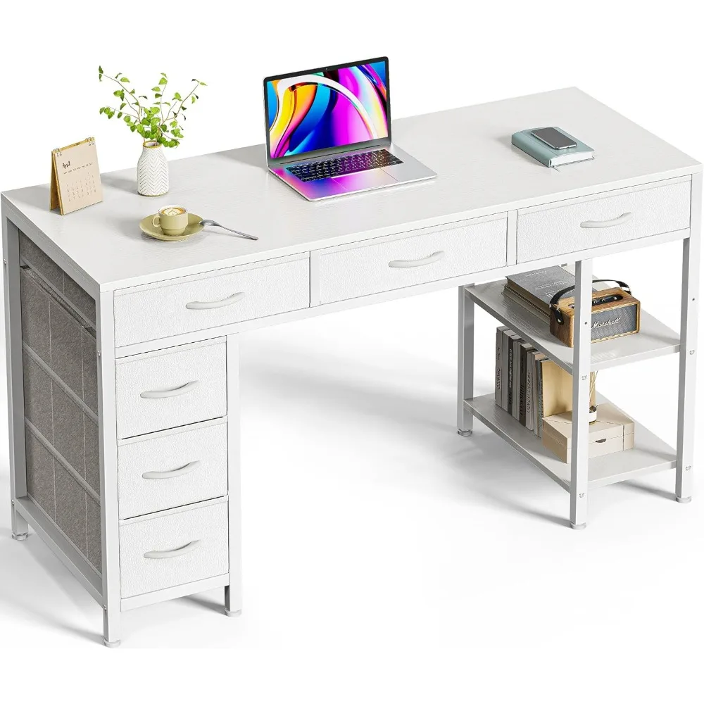 Computer Desks with 6 Drawers, 47 Inch Office Desk with Shelves, Reversible Gaming Desk, Corner Desk with Storage, Work Desks