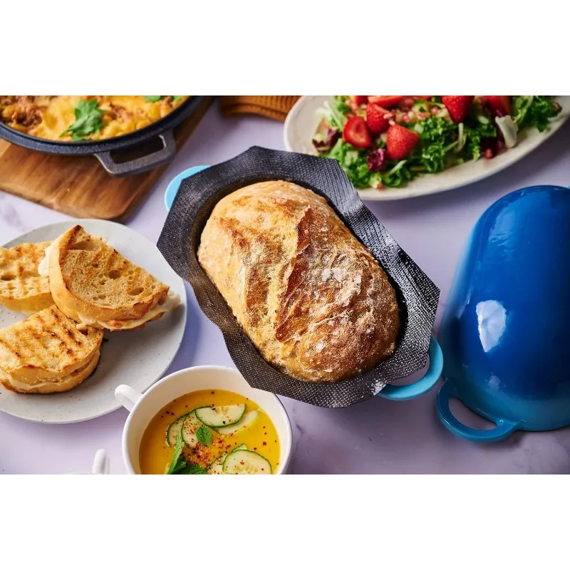 incredibly Easy Artisan Bread Kit. Cast Iron Dutch Oven [Compact 2 qt size] and Perforated Non-Stick Silicone Liner.