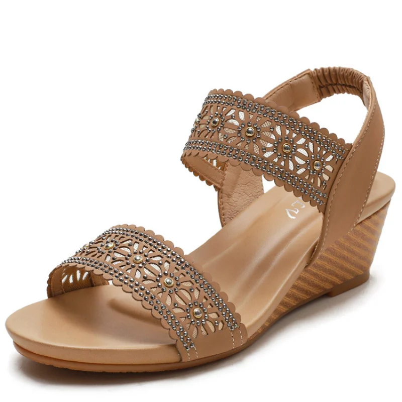 

Women's sandals with a single strap, flat shoes, fairy style, new summer large size soft sole fashion wedge Roman shoes