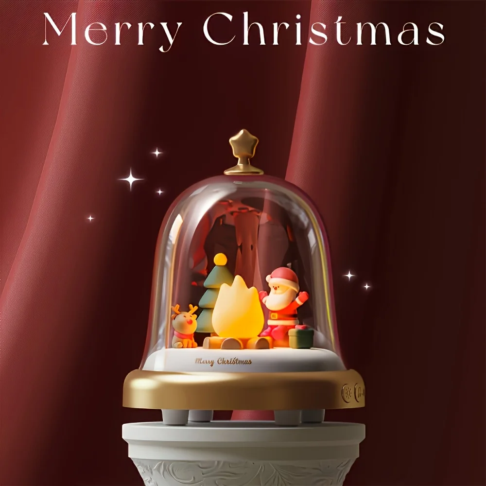 F2 Rechargeable Santa Claus Little Flame Music Box, with LED Night Light, Adjustable Brightness Table Lamp Portable Bedside Lamp