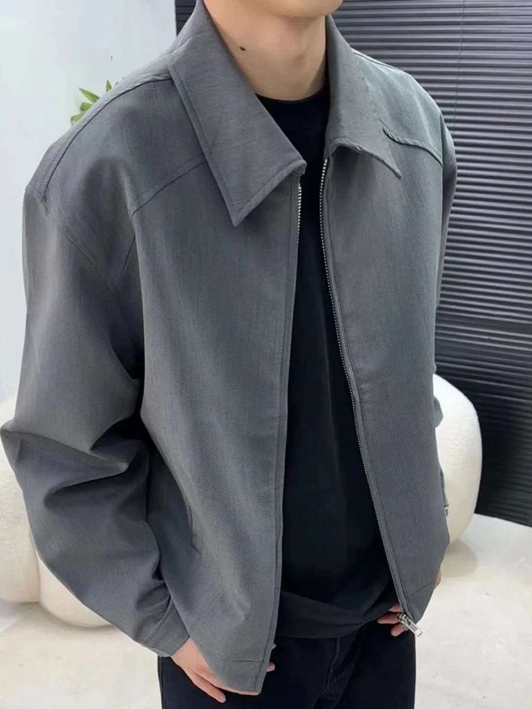 

Deep ey awl Collar Adstrative Jaet Men's ort Sle oulder Pad Faion Outerwear for Autumn Season Casual Wear