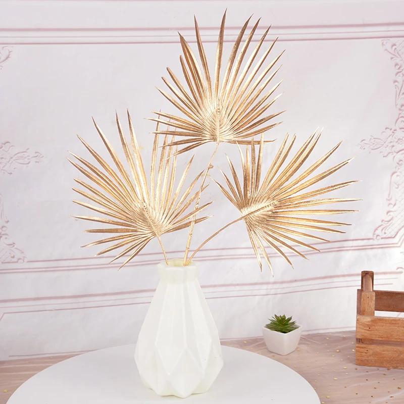 Golden Artificial Plant Tropical Palm Leaf Fake Plants For Home Decoration Birthday Wedding Party Decor Supplies