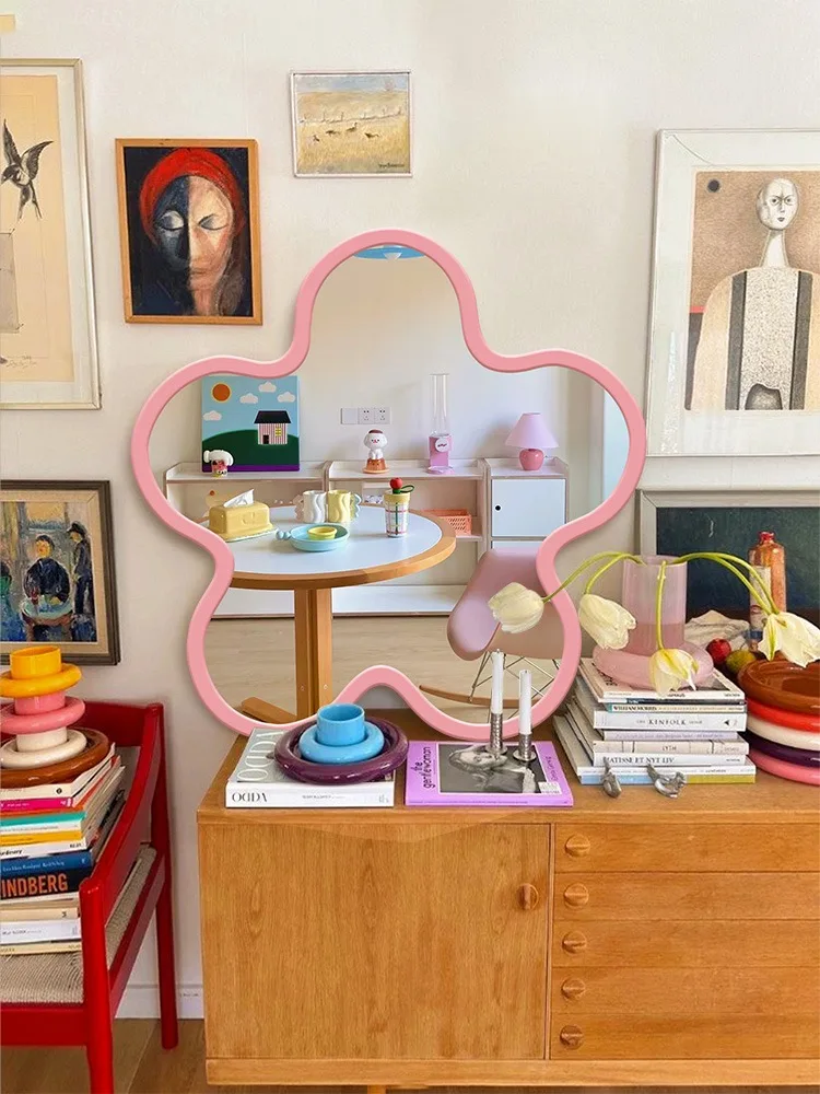 Flower mirror cream style internet celebrity dopamine desktop decoration dressing mirror bedroom floor-to-ceiling mirror