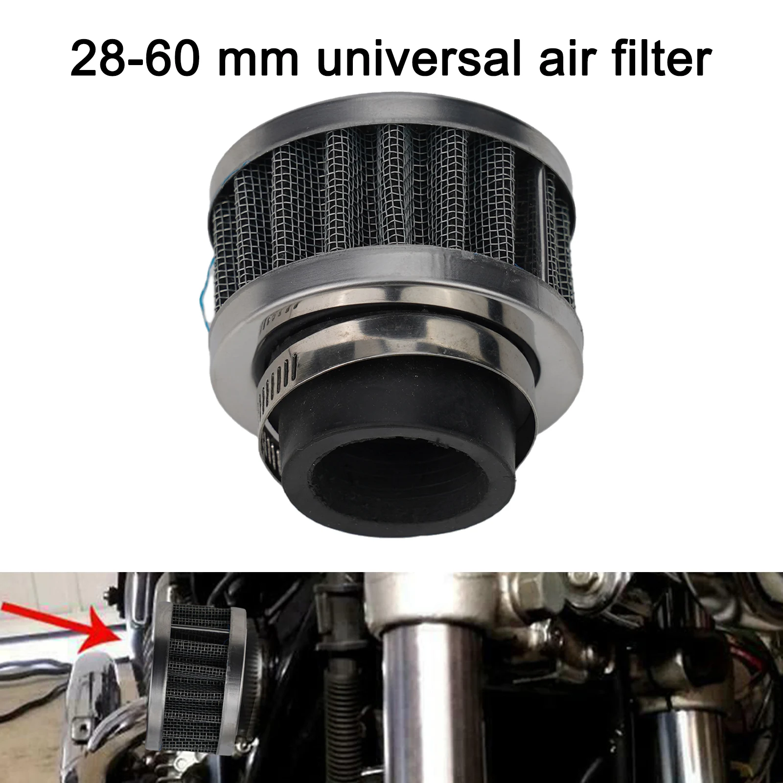 28mm-60mm Motorcycle Air Filter Cleaner for ATV Bike Enhances Engine Performance with 360Degree Air Flow & Adjustable Clamp Fit
