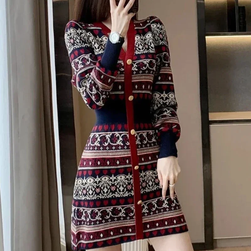 Crochet Dresses for Women New In Vintage Autumn and Winter Woman Knitted Dress Elegant Beautiful Outfits Korean Fashion A Line G