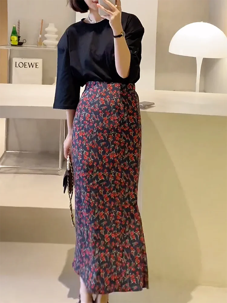 

Floral ter Ne Dr High Waist Slimming Maturi Sle Wrap Body Fi Tail Skirt Summer New Faion Retro f Skirt