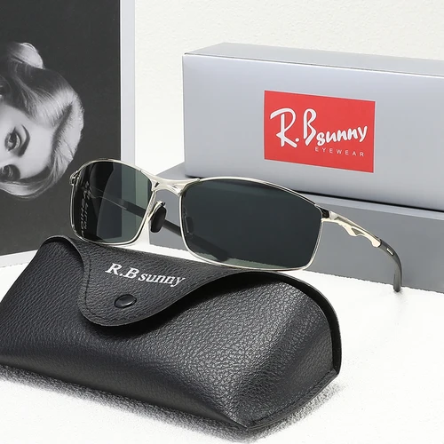 Imagen 2 del producto RBsunny, gafas de sol Vintage para conducir para hombre, montura fina de negocios, gafas polarizadas UV400 para ciclismo, gafas informales para viajes al aire libre, gafas de moda
