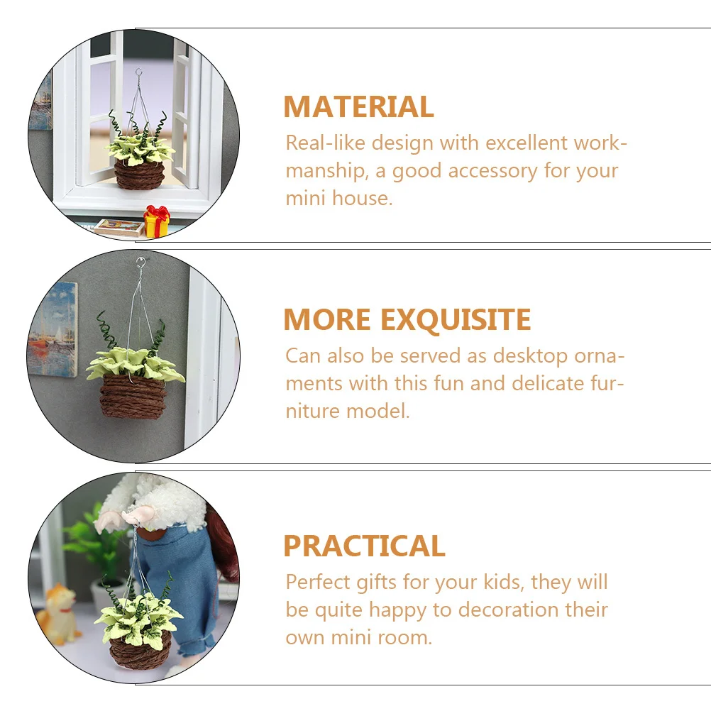 

Mini Bonsai Resin Hanging Flower Basket Ornament For Dollhouse Decor Kids Room Desktop Simulation Plant Micro Landscape