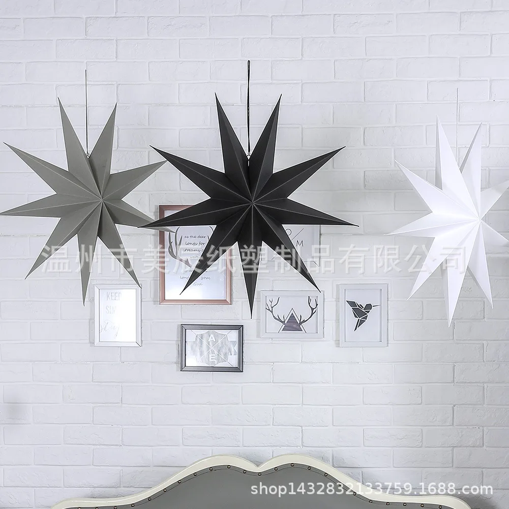 New 30cm Nine-pointed Star Paper Star Pendant Christmas Party Decorations Kindergarten Shopping Mall Window Decoration Pendant