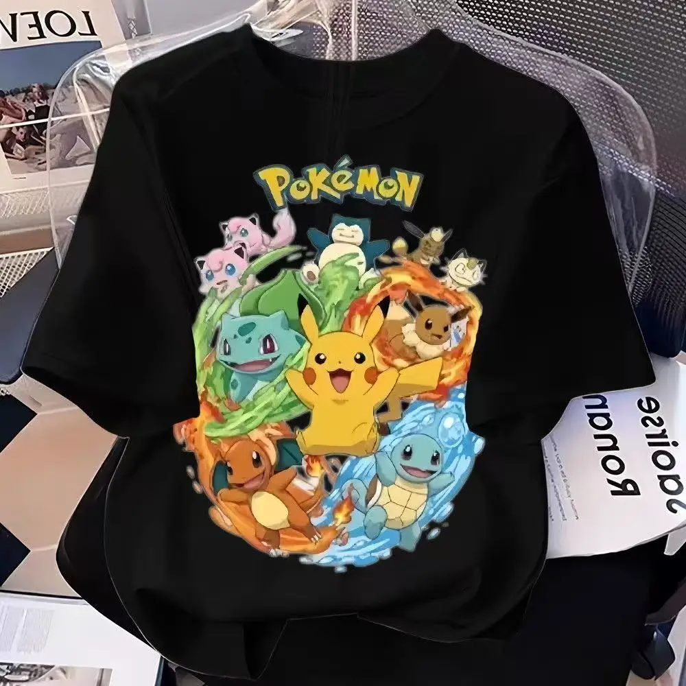 2026 Pikachu Parent-child Pure Cotton Short Sleeve T-shirt, Fashion Casual Elf Pattern Design for Boys and Girls