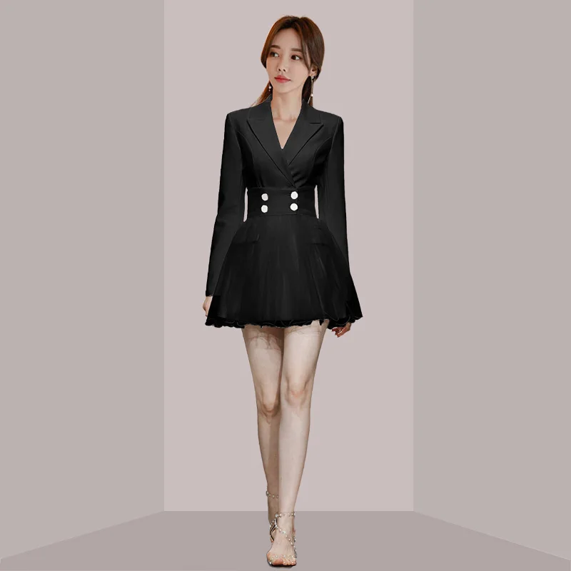 

Элегантный комплект из двух предметов: платье А-силуэта с длинным рукавом и топ, подчеркивающий талию, для молодых женщин. Осенняя модная повседневная рабочая одежда из полиэстера.