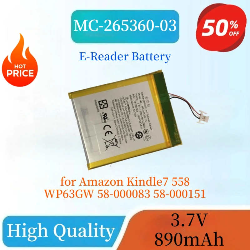 

High Quality Brand New MC-265360-03 3.7V 890mAh Replaceable E-Reader Battery For Amazon Kindle7 558 WP63GW 58-000083 58-000151