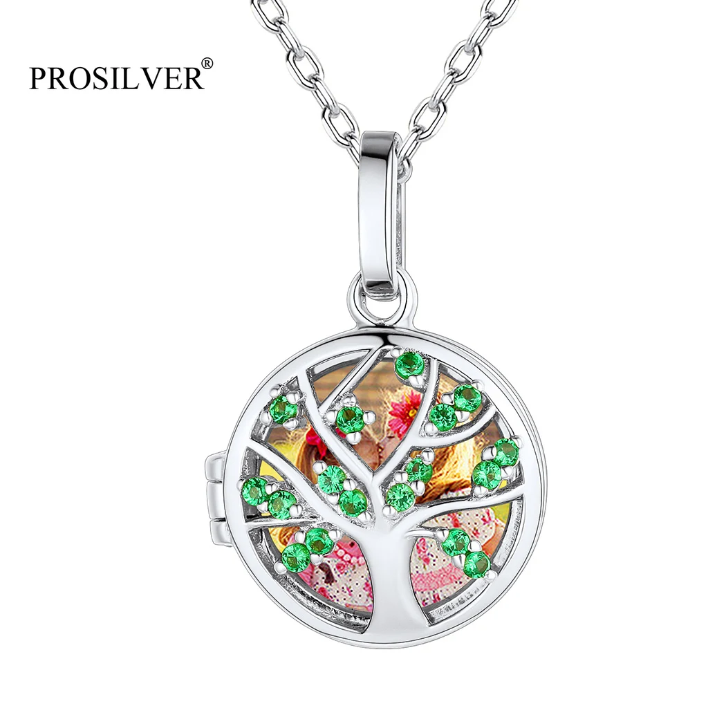 

PROSILVER Tree of Life Personalized Photo Custom Text 925 Sterling Silver Dainty Locket Necklace Pendant Gold/Silver Color