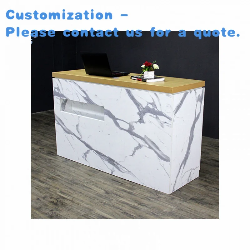 

custom.Kainice Customize China Supply Modern Simple High Gloss Office Furniture White Marble Spa Nail Salon Reception Desk