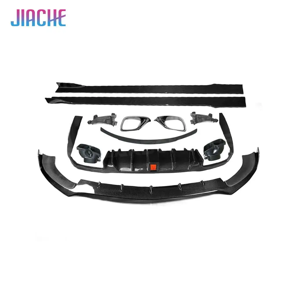 Rear Diffuser with Exhaust Front Lip Bumper Side Skirts Rear Wing Support Brackets for Benz W213 E63 AMG 2017+Rear Spoiler