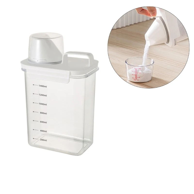 K1MF Efficient Washing Powder Storage Box Plastic Storage Jar Easy to Clean Measuring Cup Storage Container for Kitchen