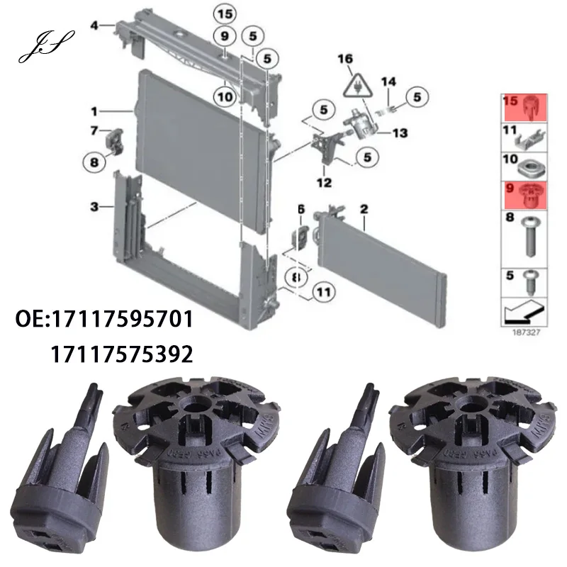 

10pcs Car Cooling Radiator Upper Support Clip OE#17117575392 17117595701 For BMW F01 F02 F10 04 Replacement Clips