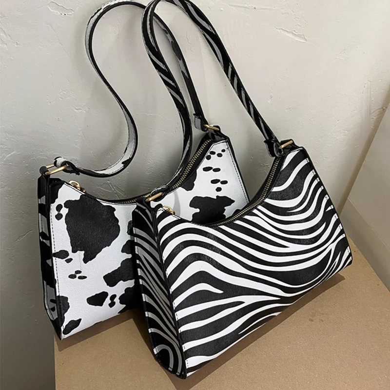 Fashion Zebra Print Women Luxury Handbag PU Leather Simple Underarm Shoulder Bags Female Daily Design Clutch Totes Purse Pouch