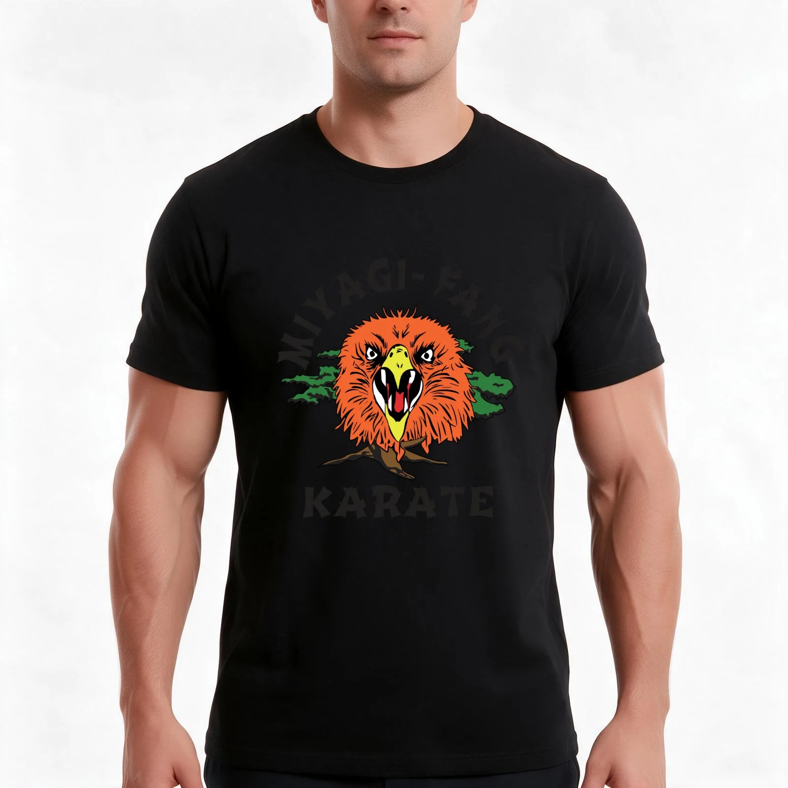 Miyagi Fang Karate T-Shirt, Summer Casual Cotton Tee, Oversized Streetwear Tops, Vintage Graphic Print, Loose Fit Short Sleeve