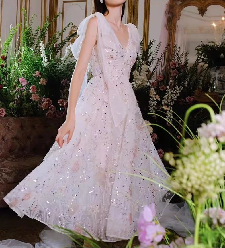 White Sequin Embroidery Mesh Dress Women V-neck Sleeveless Summer Vestidos Bodycon Streetwear Chic Elegant Cloth Lady