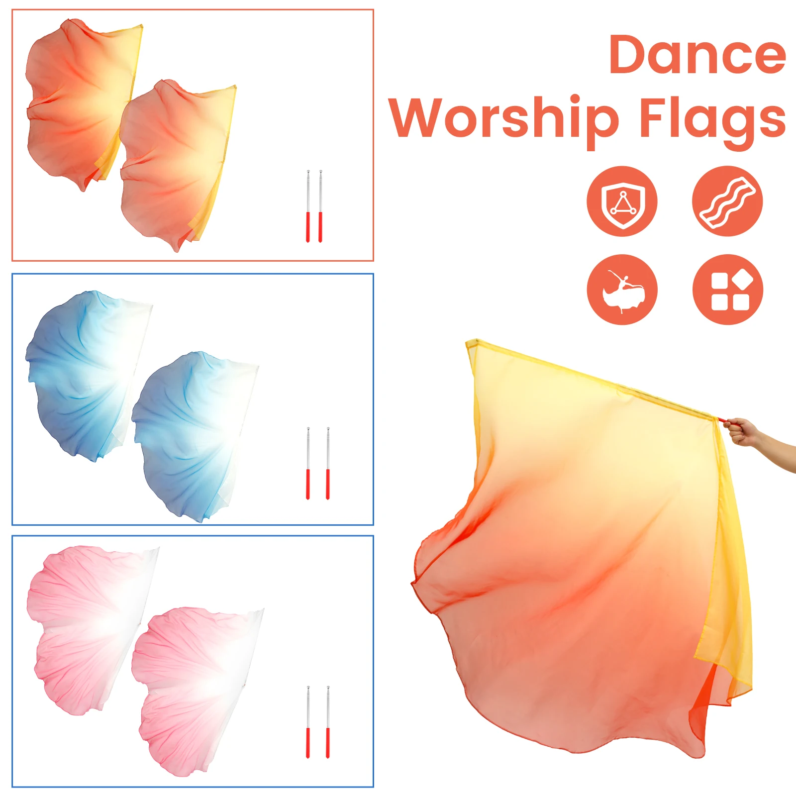 

2 шт., флаг для танцев с телескопическим полюсом, мягкий флаг для танцев, очаровательные танцевальные флаги, элегантные флаги для танцев