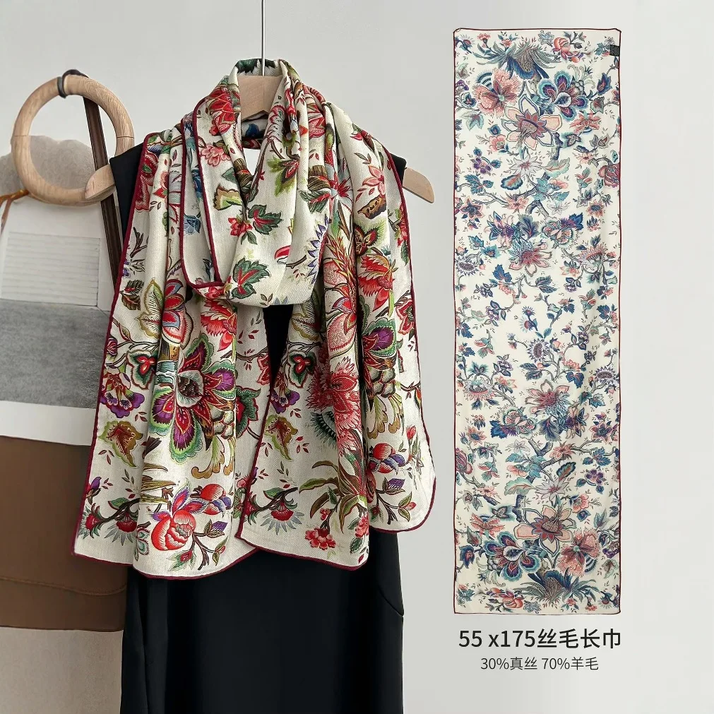 

New Scarf Women's Wool Pastoral Floral Breathable