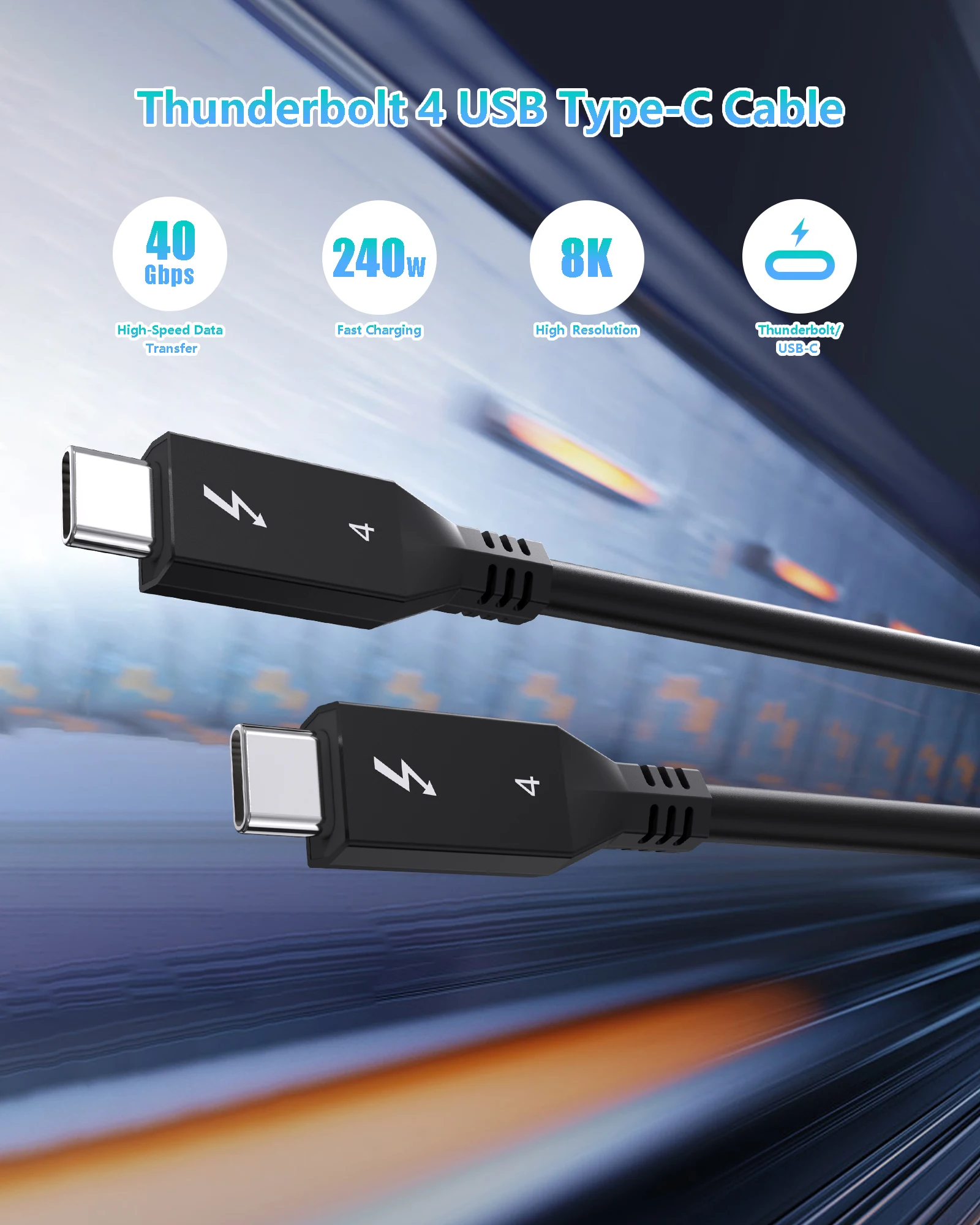 VANDESAIL USB4 Cable 40Gbps 240W Thunderbolt 4 Type C Fast Charging Cable USB C to C Data Transfer Cable For eGPU