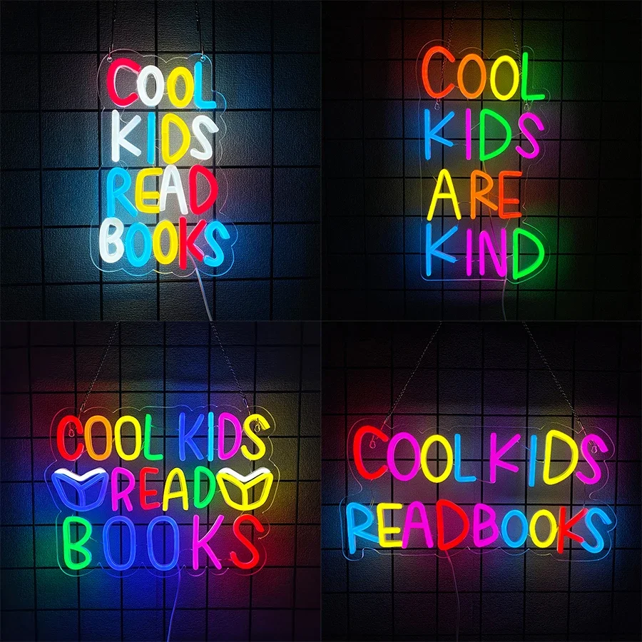 

Серия неоновых вывесок Cool Kids Read Books, цветные светодиодные лампы с буквами, питание от USB, для украшения комнат, для чтения, клубов, офисов.