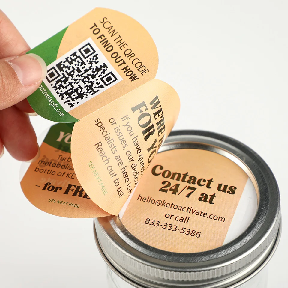 

Custom Peel Off Glass Bottle Label Paper Printed and Fold Label Personalized Multi-Layer Folding Products Booklet Sticker Labels