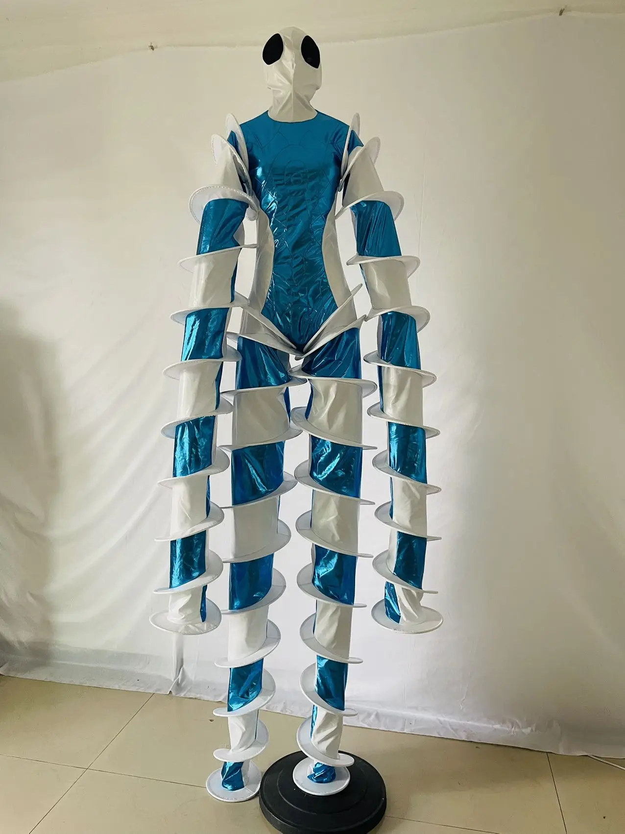 Stilts Walker Blue and white Halloween Events Holiday Rhinestone Dress Celebrate Party Show Dancer Show Mask Costume