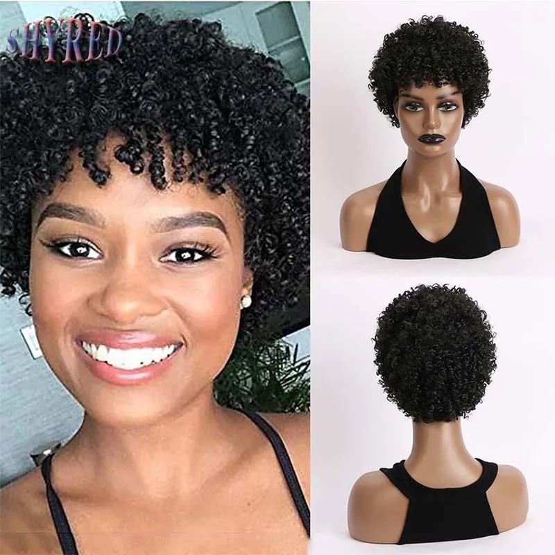 Synthetic Black Curly Wigs for Women Afro Wig Short Afro Kinky Curly Wig With Bangs Synthetic Hair Replacement Wigs for Women