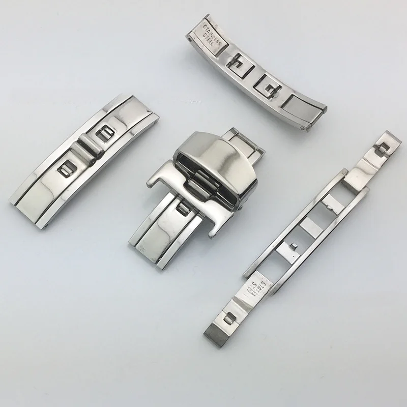 304 Stainless Steel Watchband Buckle Double Pull Folding Butterfly Clasp Metal Watch Strap Connection 12 14 16 18mm 20mm 22 24mm