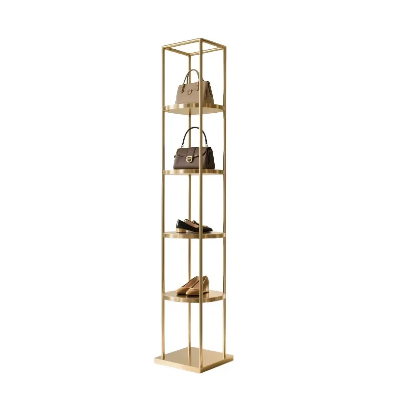 Stainless steel bag display rack shoe store multi-layer floor-to-wall shelf