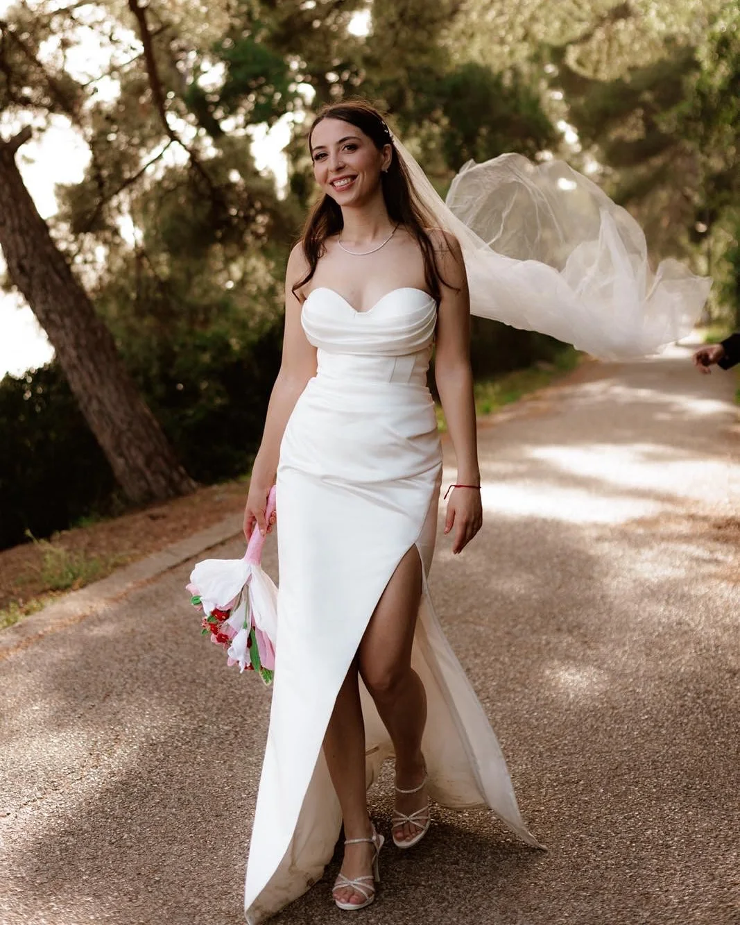 Elegant Mermaid Satin Wedding Dresses With Slit Sheath Detachable Train Long Bridal Party Gown For Women Vestidos De Novia