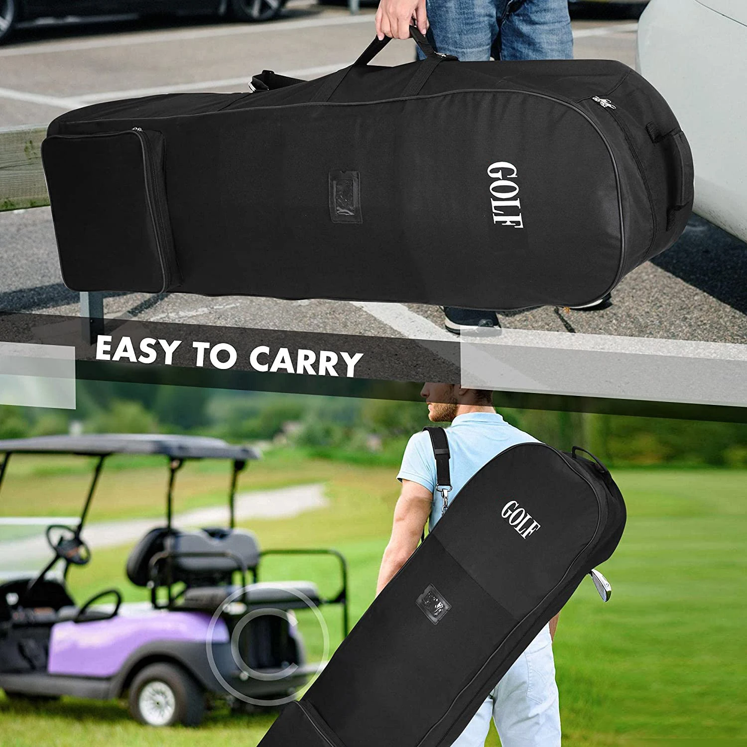 Faltbare Golf-Reisetasche mit Rollen, großes Fassungsvermögen, robust, aus strapazierfähigem 600D-Material, ideal zum Schutz von Golfschlägern und für den Versand per Flugzeug. – Detail 7