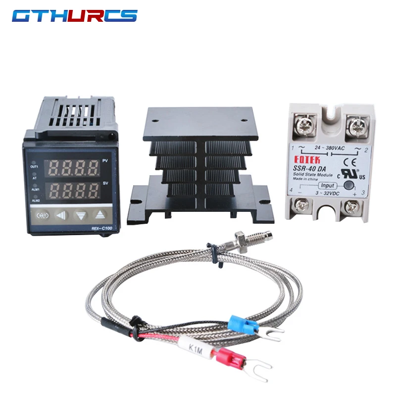 1 zestaw termostatu REX C100 + przekaźnik 40DA SSR + termopara K 1m sonda RKC cyfrowy regulator temperatury PID REX-C100
