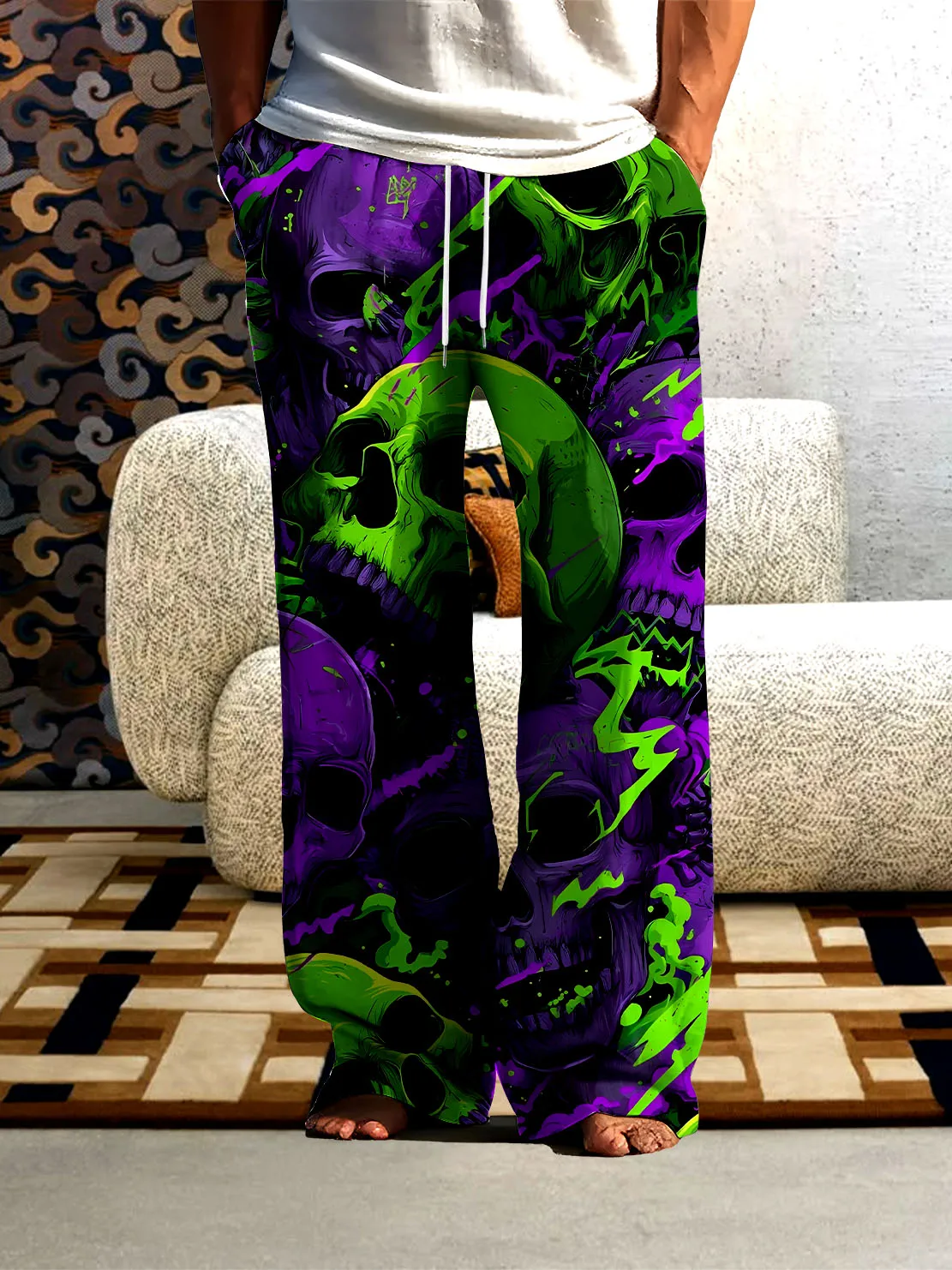 

Мужские брюки с 3D цифровой печатью 2025 года, домашние повседневные брюки с рисунком черепа, удобные свободные, тонкие, быстросохнущие и неувядающие брюки