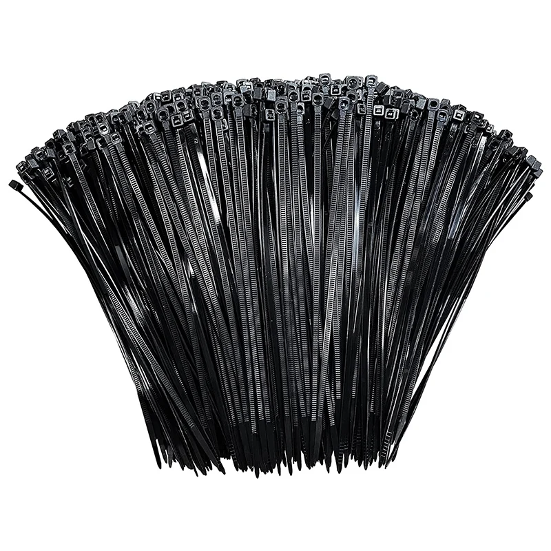 

8-дюймовые черные галстуки на молнии, Упаковка 1000, нейлоновые проволочные Галстуки премиум-класса, устойчивые к УФ-излучению кабельные стяжки, самоблокирующиеся пластиковые стяжки