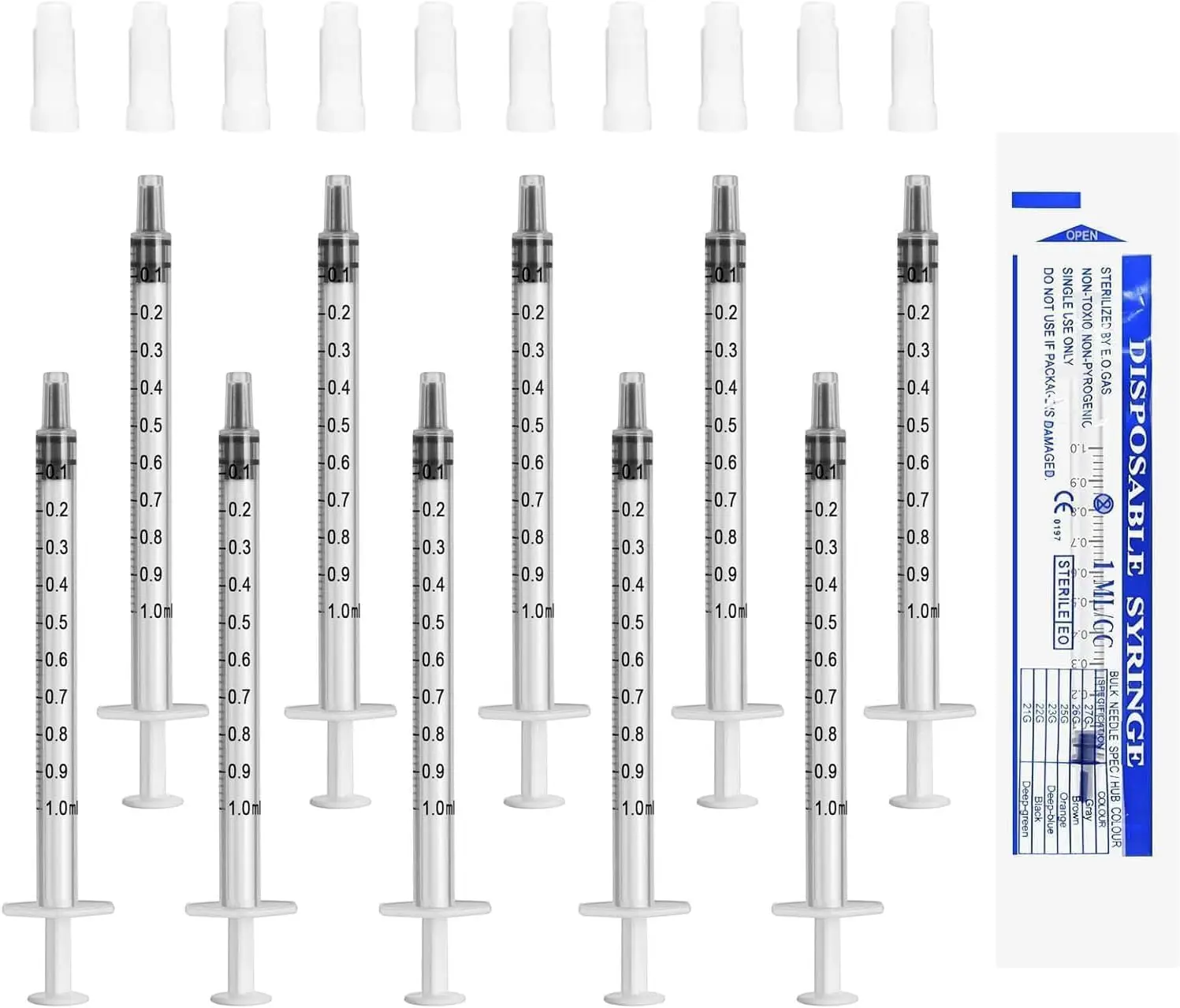 10Pcs 1ml Syringes With Caps Colostrum Syringe for Refilling and Measuring Liquids, Scientific Labs, Plant Watering, Pet Feeding