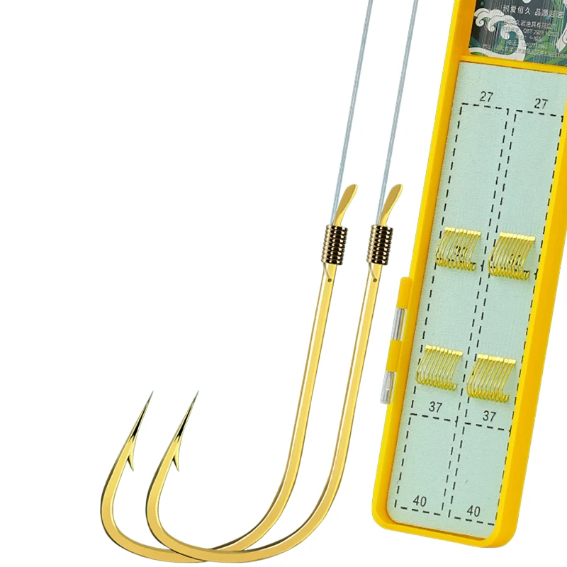

35cm Ready Tied Short Sub Line Double Hooks Barbed Golden Sleeve Hooks Ultra Sharp Durable Wild Crucian Carp Freshwater Fishing