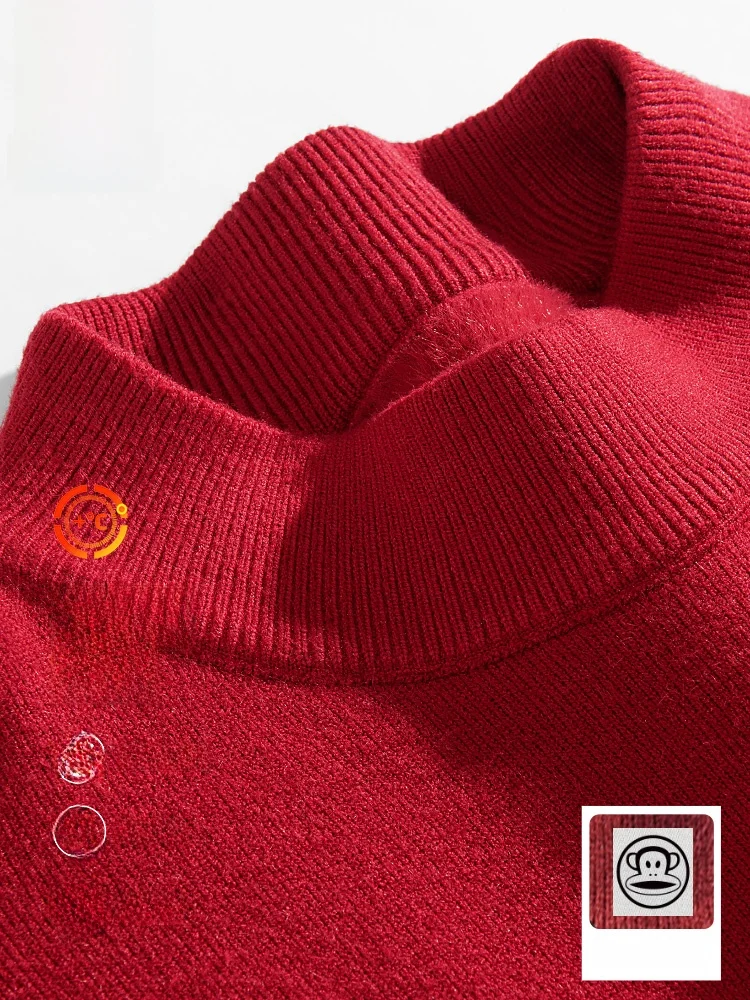 

Men's Fce Lined f High Collar Knitwear Winter Faion Ci Sle Inner Wear Red Fortuneteller Sweater