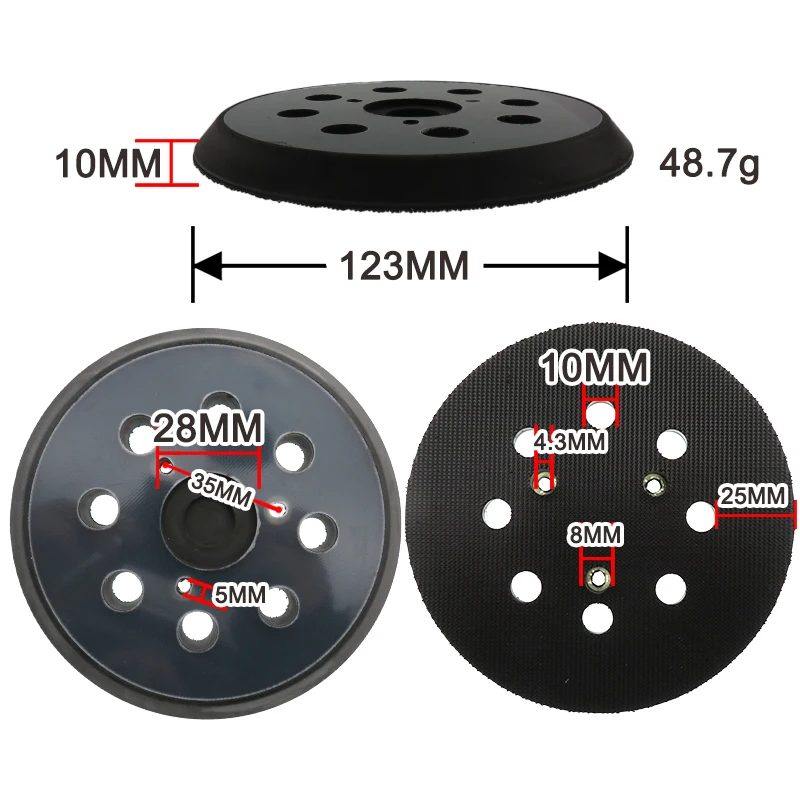 1/5 Pcs 5 Inch 8 Hole Replacement Sander Pads 125MM Hook and Loop Sanding Disc Pad for Sanding and Polishing Metal Car Wood