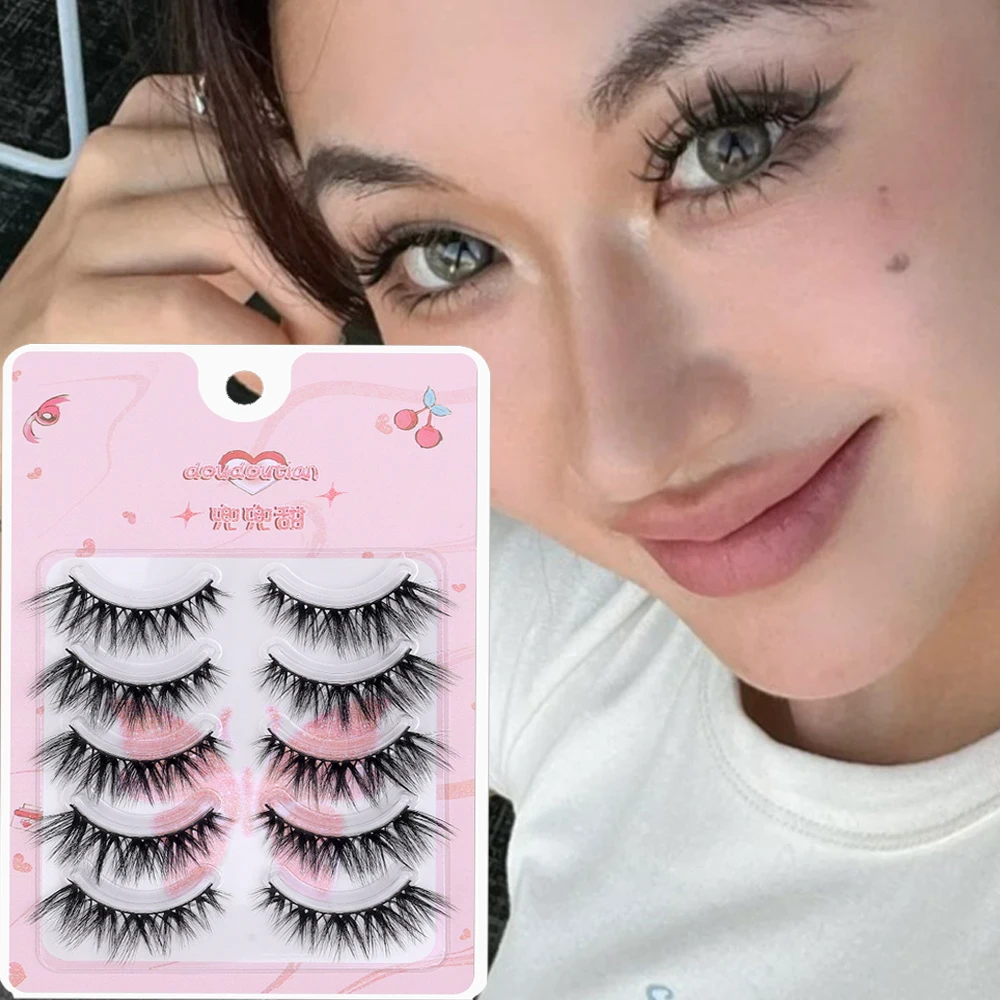 5 pairs Manga Lashes Natural False Eyelashes Faux Mink Fluffy 3D Volume Fake Eyelash Curl Korea Fashion Makeup Lash Easy Wear