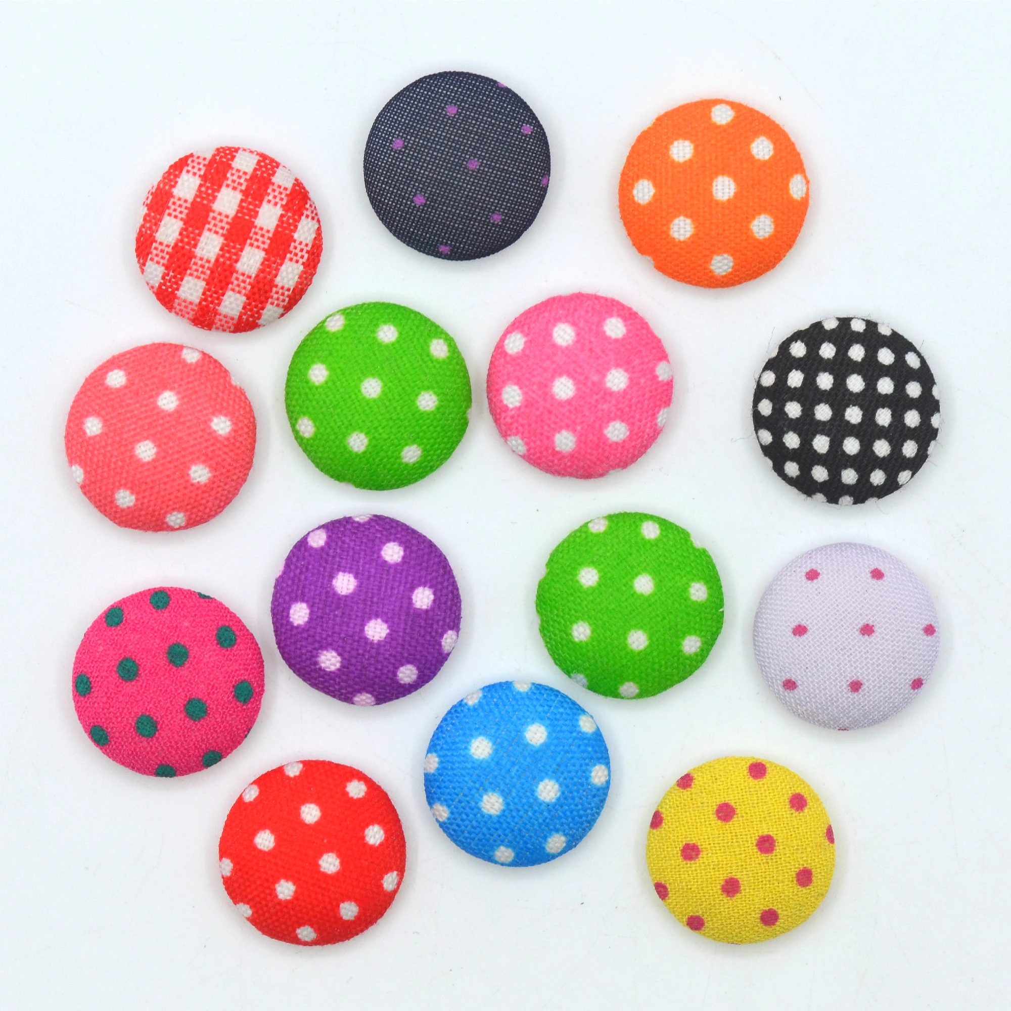 Polka-Dot Flatback Fabric Covered Button,Scrapbooking Embellishment Button, DIY Crafts, Earring Jewelry Supplies, 15mm