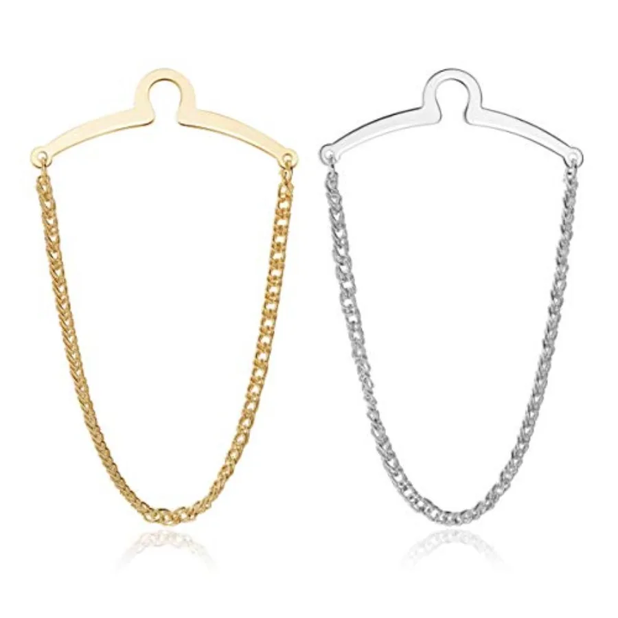 مجموعة مشابك ربطة العنق الذهبية الفضية الأنيقة مع سلسلة ربط ودبابيس طوق ربطة عنق للارتداء الرسمي مثالية لاجتماع الأعمال