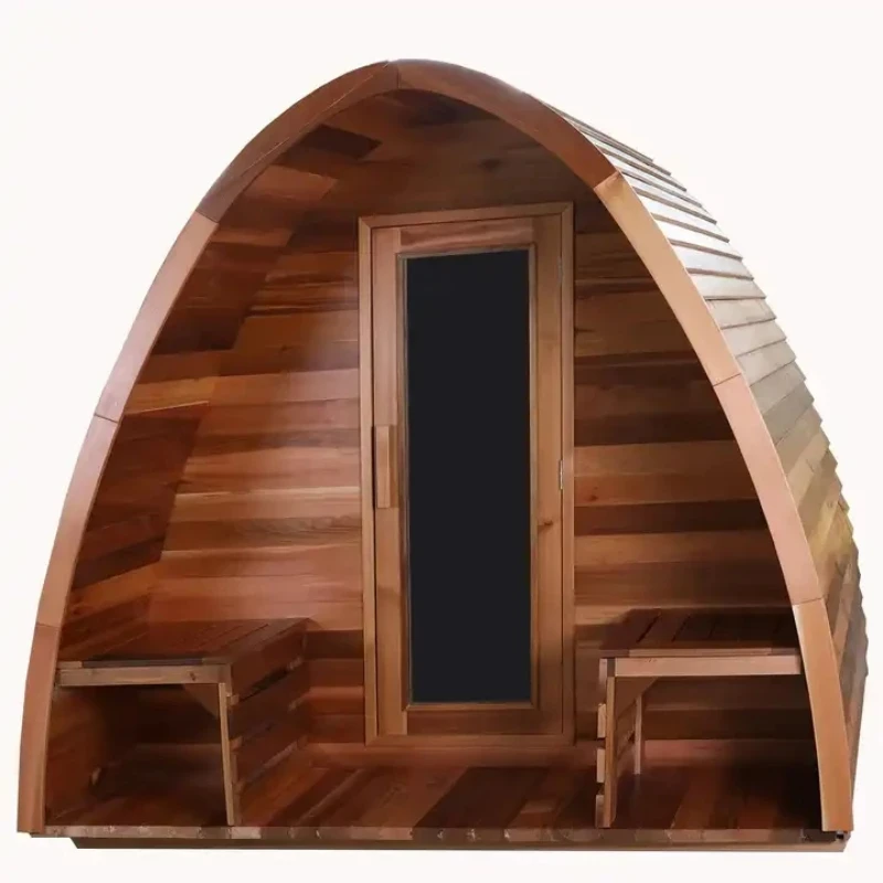 Small with led lights cedar wood outdoor sauna house