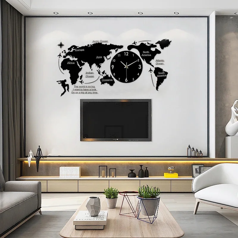 Large 3d Wall Clock Creative World Map Wall Clocks Living Room Luxury Decoration Clock Modern Design Bedroom Silent Clocks view 5