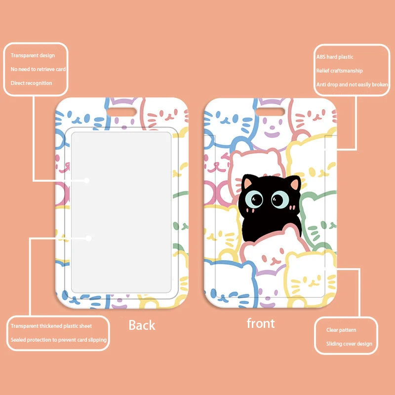 Cute Cat Card Holder Student Fashion Kpop Idol Photocard Clips Portable Worker Card Holder Lanyard