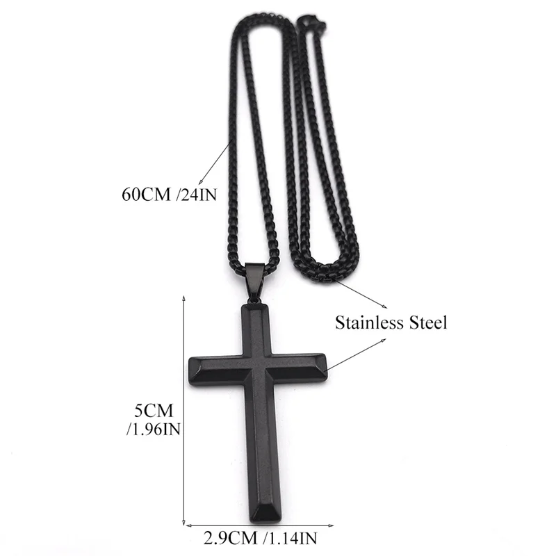 Punk Cross Pendant Necklace for Women Men Stainless Steel Black Color Gothic Chain Necklaces Jewelry corente masculina NHH15S06