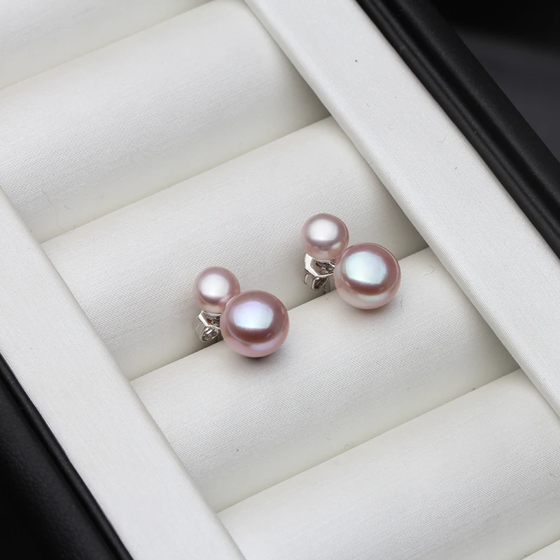 Cute Small Freswater Natural Double Pearl Earring,Real 925 Sterling Silver Earrings With Pearls Wife Mother Birthday White Black - view 4